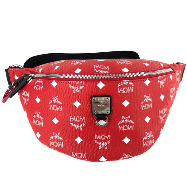 NEW MCM Visetos Coated Canvas Waist Bag Fanny Pack, Red