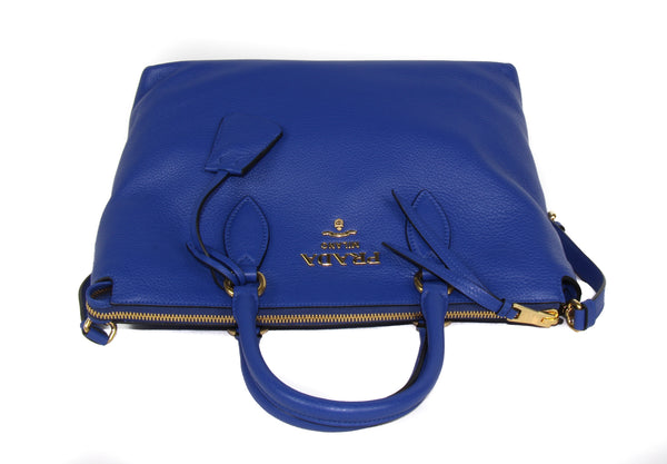 NEW PRADA Vitello Phenix Leather Crossbody Handbag, Blue