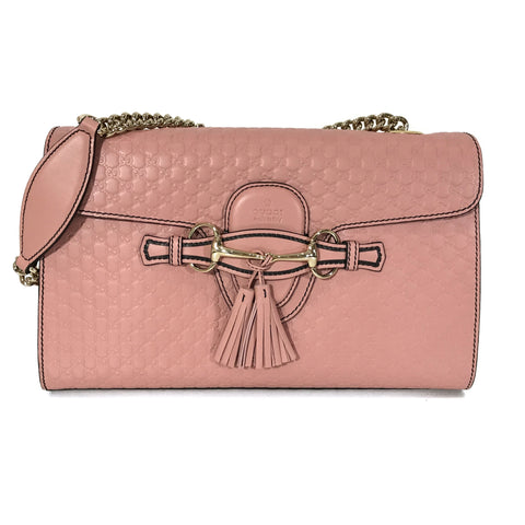 NEW/AUTH GUCCI 449635 Emily Medium Microguccissima Leather Shoulder Bag, Pink