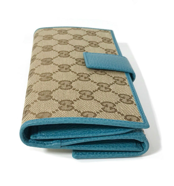 NEW/AUTHENTIC GUCCI 231841 GG Guccissima Canvas Wallet, Brown/Cobalt