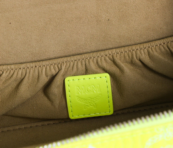 NEW MCM Visetos One Size Rockstar Clutch Vanity Case Crossbody Bag, Neon Yellow