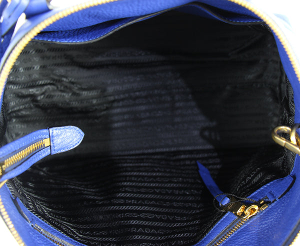 NEW PRADA Vitello Phenix Leather Crossbody Handbag, Blue