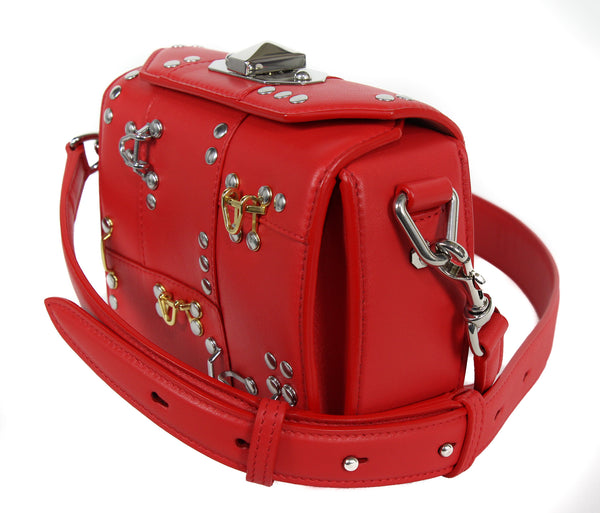 NEW ALEXANDER MCQUEEN Box 16 Hooks and Stud Convertible Crossbody Bag, Red