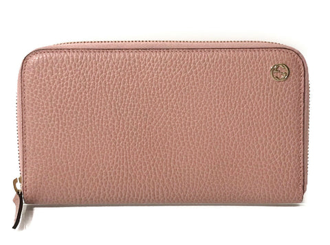 NEW/AUTHENTIC GUCCI 449347 Interlocking G Leather Zip around Wallet, Pink