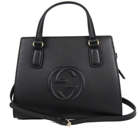 NEW GUCCI 607722 Soho Leather Tote Crossbody Bag, Black