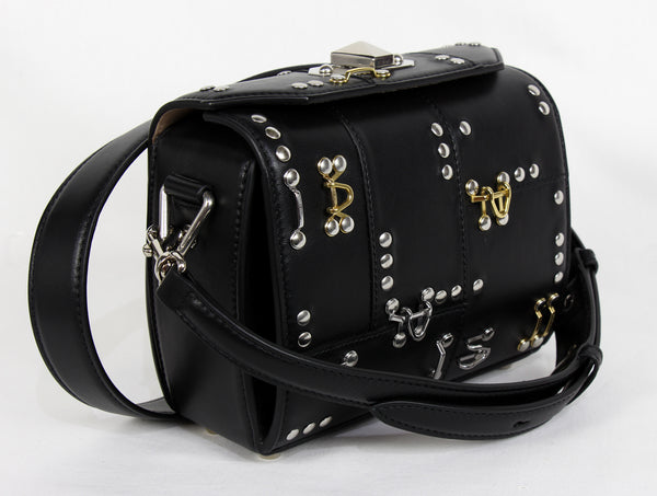 NEW ALEXANDER MCQUEEN Box 19 Hooks and Stud Convertible Leather Crossbody Bag, Black