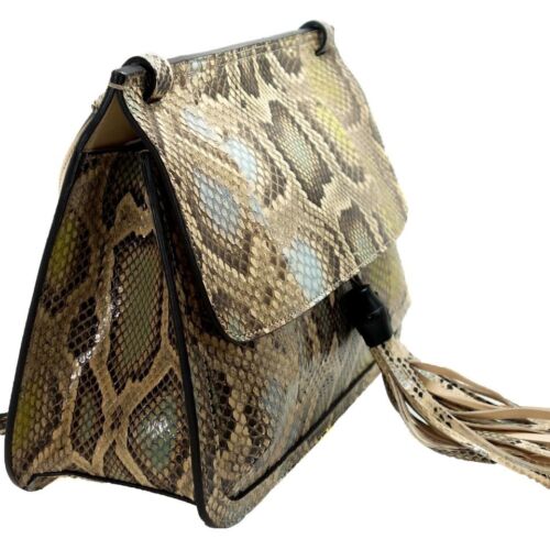 NEW/AUTHENTIC GUCCI 370826 Bamboo Daily Python Flap Shoulder Bag, Multicolor
