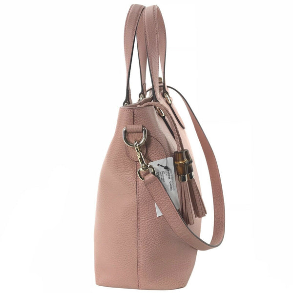 NEW/AUTHENTIC GUCCI 449642 Bamboo Tassel Leather Zip Top Shopping Bag, Pink