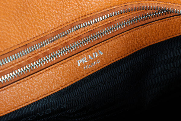 NEW PRADA Vitello Phenix Leather Shopping Tote Handbag, Orange