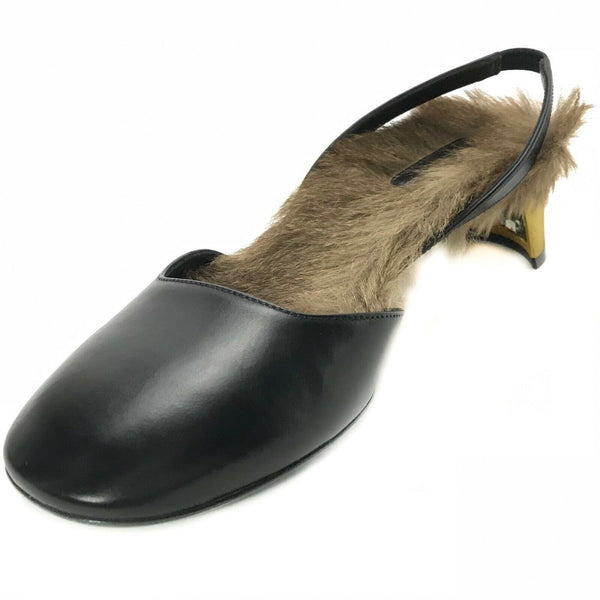 NEW/AUTHENTIC GUCCI 400079 Leather Arielle Gold Heel Fur Lined Pumps, Sz 39/9 US