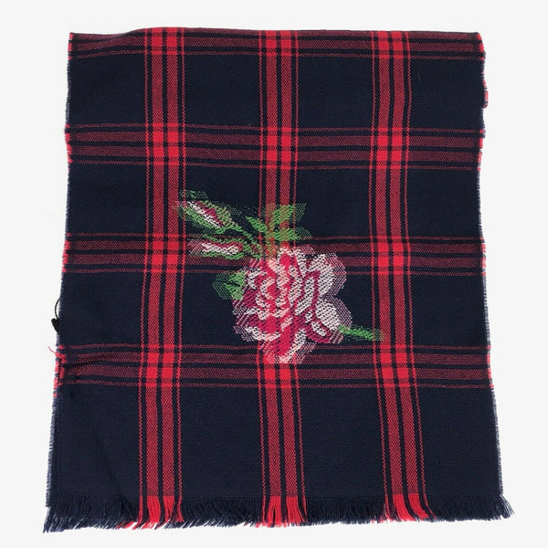 NEW/AUTHENTIC GUCCI 100% Wool Tartan Roses Scarf, Multicolor