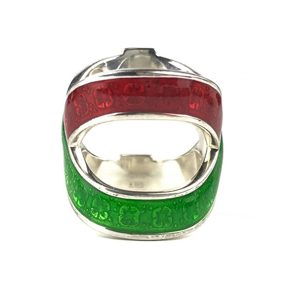 NEW/AUTHENTIC GUCCI 476873 Garden Sterling Silver and Enamel Ring, Red/Green
