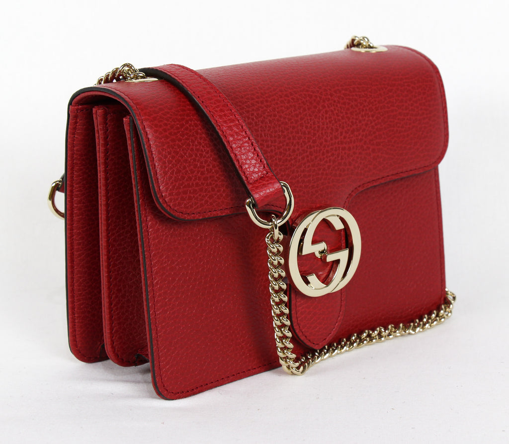 Authentic New Gucci Red Leather 510304 Interlocking GG Crossbody Handbag