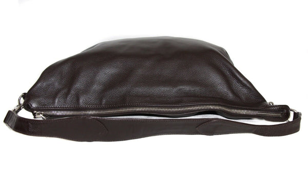 NEW/AUTHENTIC GUCCI 243308 Leather Messenger Travel Bag, Dark Cocoa