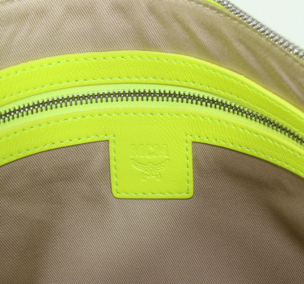 NEW MCM Visetos Neon Yellow Medium Pouch Wristlet, Neon Yellow