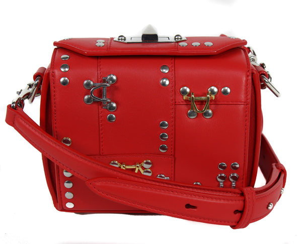 NEW ALEXANDER MCQUEEN Box 16 Hooks and Stud Convertible Crossbody Bag, Red