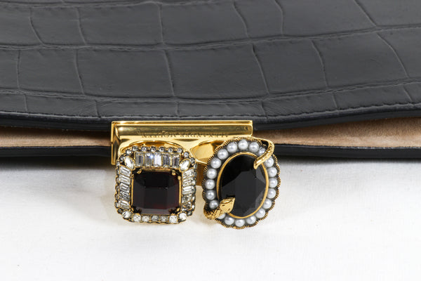 NEW ALEXANDER MCQUEEN Silky Croc Embossed Leather Four Ring Knuckle Clutch