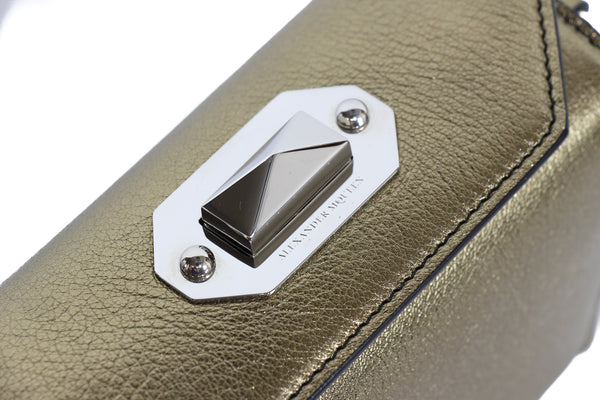 NEW ALEXANDER MCQUEEN Box 16 Metallic Grain Leather Convertible Crossbody Bag, Gold Bronze