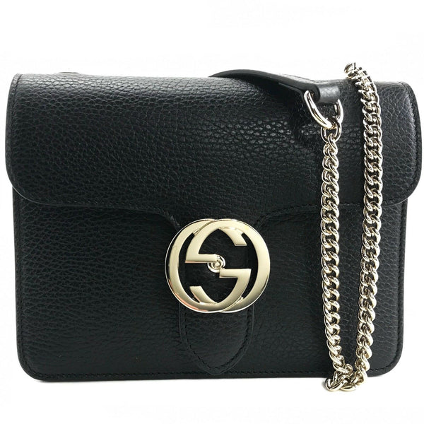 NEW/AUTHENTIC GUCCI 510304 Interlocking Leather Chain Crossbody Bag, Black