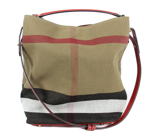 NEW BURBERRY Ashby Canvas Check Medium Hobo Bag