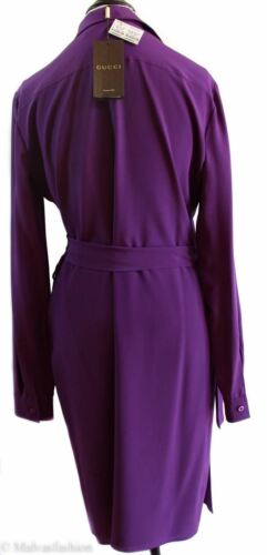 NEW/AUTHENTIC $1158 GUCCI 362041 Long Sleeve Silk Dress, Violet Sz 8US 44G