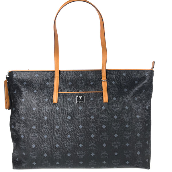 NEW MCM Visetos Coated Canvas Anya Shopper Tote, Black