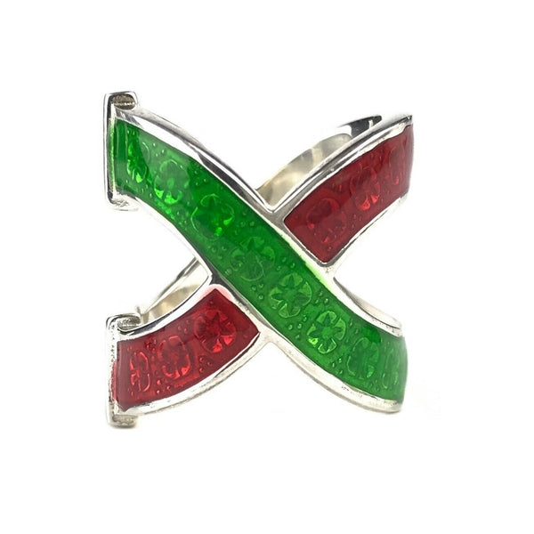 NEW/AUTHENTIC GUCCI 476873 Garden Sterling Silver and Enamel Ring, Red/Green