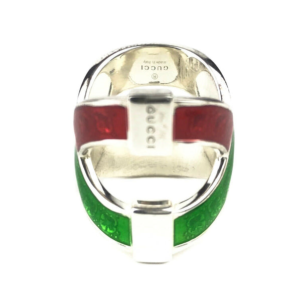 NEW/AUTHENTIC GUCCI 476873 Garden Sterling Silver and Enamel Ring, Red/Green
