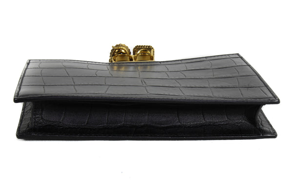 NEW ALEXANDER MCQUEEN Silky Croc Embossed Leather Four Ring Knuckle Clutch