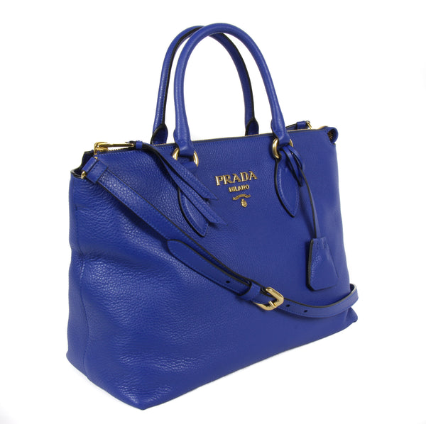 NEW PRADA Vitello Phenix Leather Crossbody Handbag, Blue