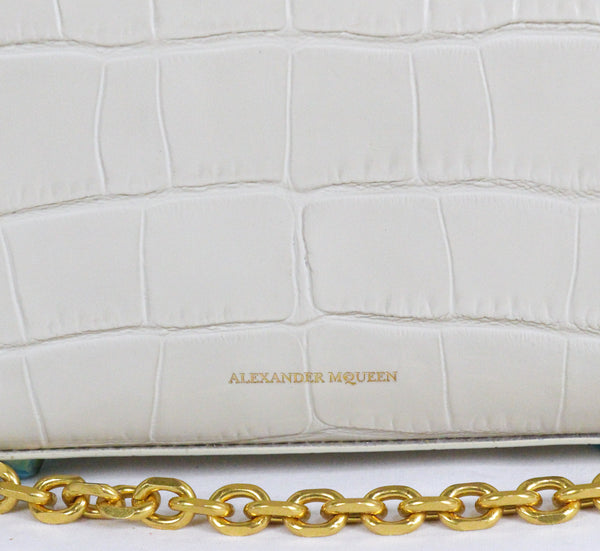 NEW ALEXANDER MCQUEEN Box 16 Silky Croc Embossed Convertible Crossbody Bag