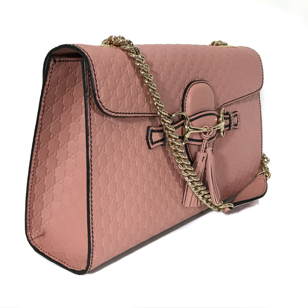 NEW/AUTH GUCCI 449635 Emily Medium Microguccissima Leather Shoulder Bag, Pink