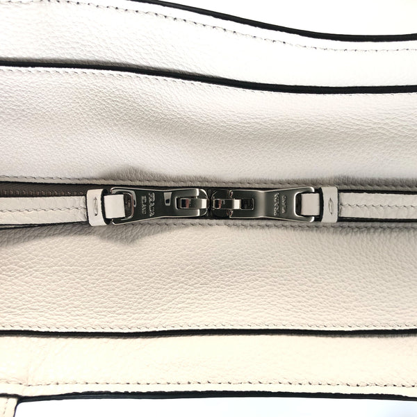 NEW PRADA Vitello Phenix Leather Zip Tote Bag, White