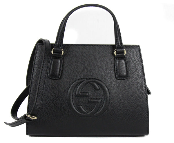 NEW GUCCI 607722 Soho Leather Tote Crossbody Bag, Black