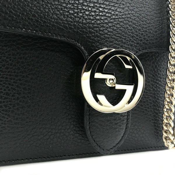 NEW/AUTHENTIC GUCCI 510304 Interlocking Leather Chain Crossbody Bag, Black