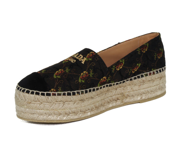 NEW PRADA Women's Jacquard Anemone Floral Espadrille Shoes, Size 37 / US 6