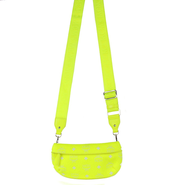 NEW MCM Visetos Small Coated Canvas Crossbody Convertible Waist Bag, Neon Yellow