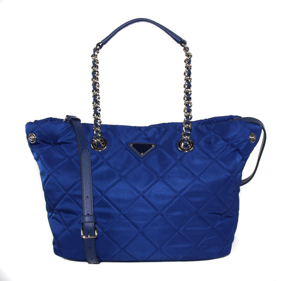 NEW PRADA Quilted Nylon Tote Crossbody Bag, Blue