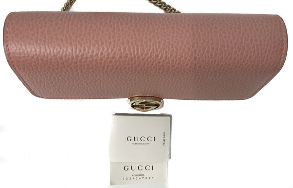 NEW GUCCI 510314 Interlocking Leather Chain Cross Body Wallet Bag, Pink
