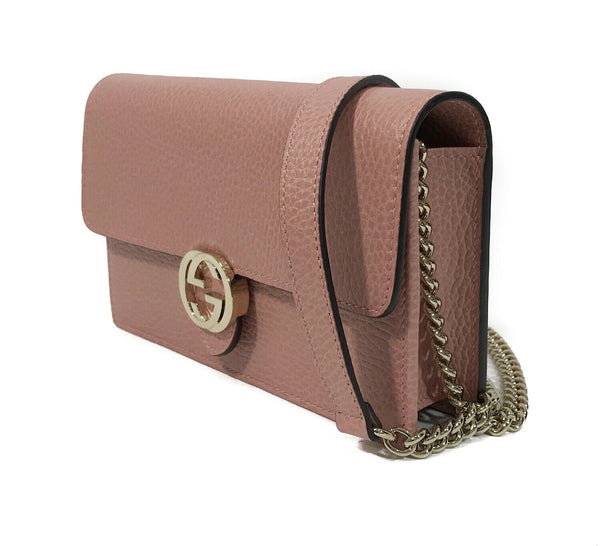 NEW GUCCI 510314 Interlocking Leather Chain Cross Body Wallet Bag, Pink
