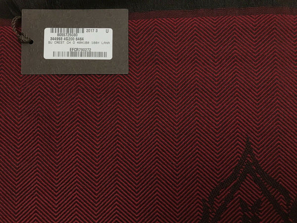 NEW/AUTH GUCCI 344993 Unisex Hysteria Crest 100% Wool Scarf, Red/Dark Burgundy