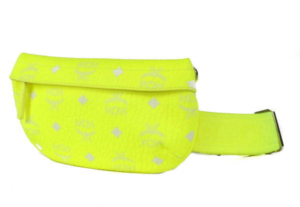 NEW MCM Visetos Small Coated Canvas Crossbody Convertible Waist Bag, Neon Yellow