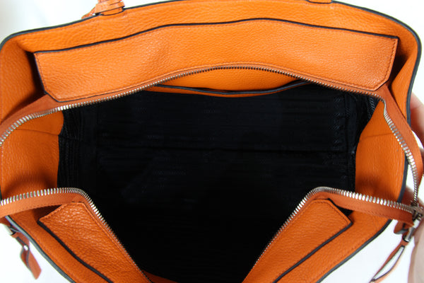 NEW PRADA Vitello Phenix Leather Shopping Tote Handbag, Orange