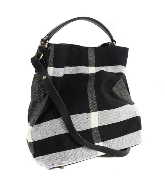 NEW BURBERRY Ashby Canvas Check Medium Hobo Bag