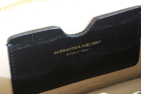 NEW ALEXANDER MCQUEEN Silky Croc Embossed Leather Four Ring Knuckle Clutch
