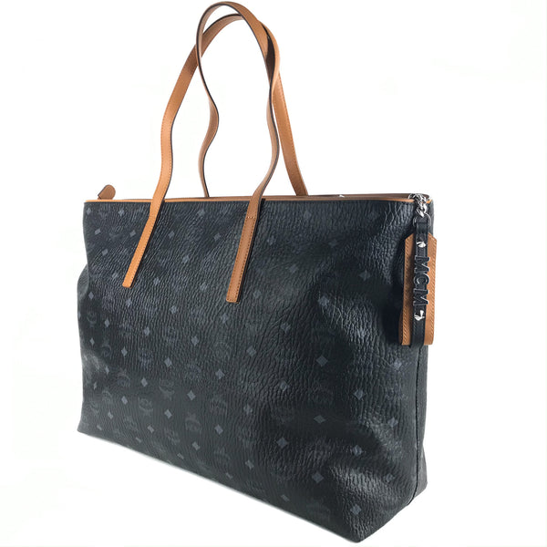 NEW MCM Visetos Coated Canvas Anya Shopper Tote, Black