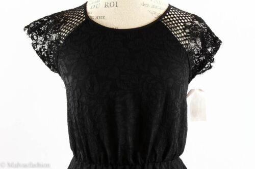 NWT MADE FASHION WEEK FOR Impulse Cap Sleeve Lace Inset Chiffon Dress, Black S