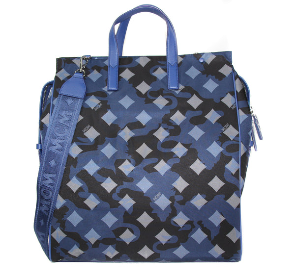 NEW MCM Visetos Nylon Top Zip Tote, Estate Blue