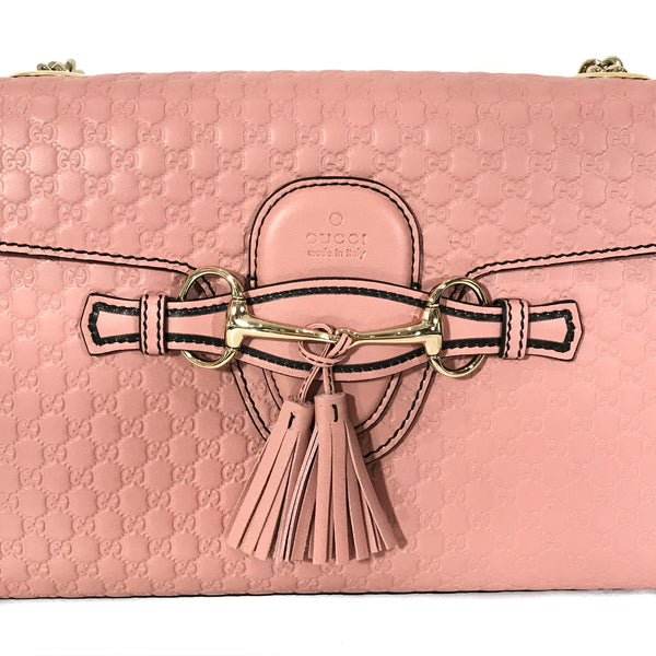 NEW/AUTH GUCCI 449635 Emily Medium Microguccissima Leather Shoulder Bag, Pink