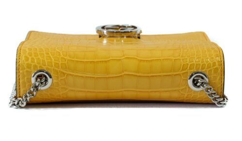 NEW/AUTHENTIC GUCCI 387609 Interlocking G Crocodile Shoulder Bag, Curcuma